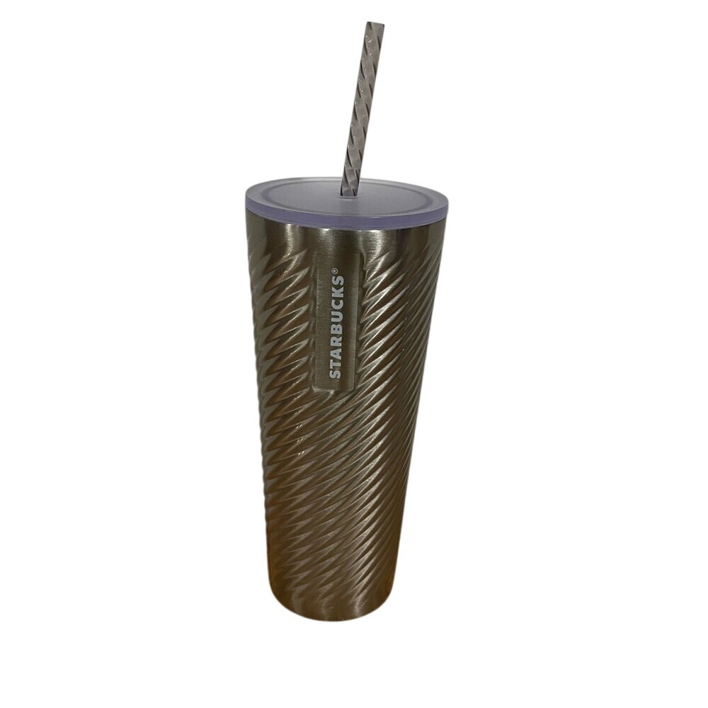 Starbucks 24oz Cold Cup Venti Stainless Steel Pleated Metallic Champagne silver‎